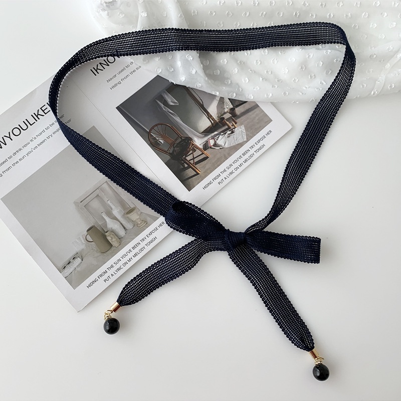 Đai váy vải ren gắn hạt ngọc đen, dây thắt lưng vải ngọc đính đá bản 2,3cm