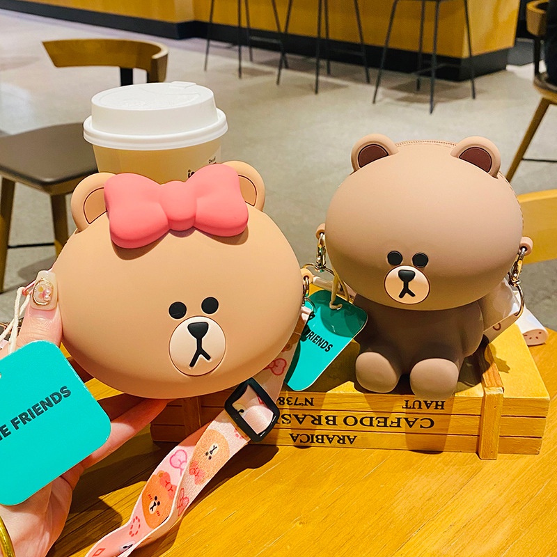 Túi Đeo Chéo Hình Gấu Nâu Đáng Yêu Đựng Tai Nghe Tiện Dụng