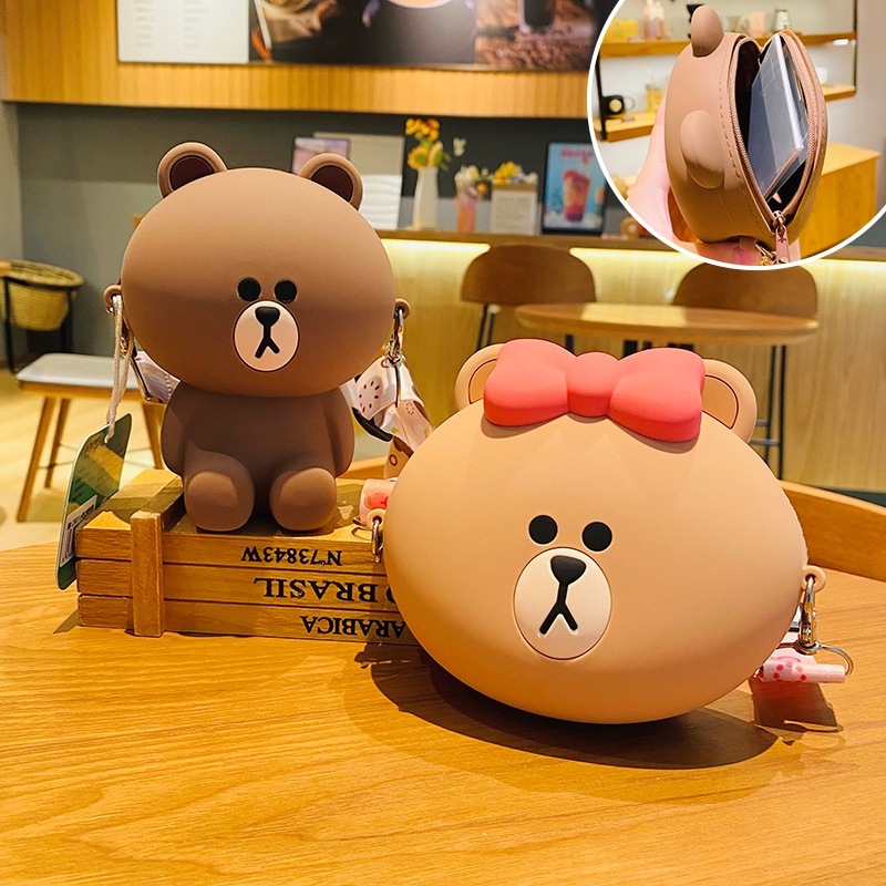 Túi Đeo Chéo Hình Gấu Nâu Đáng Yêu Đựng Tai Nghe Tiện Dụng