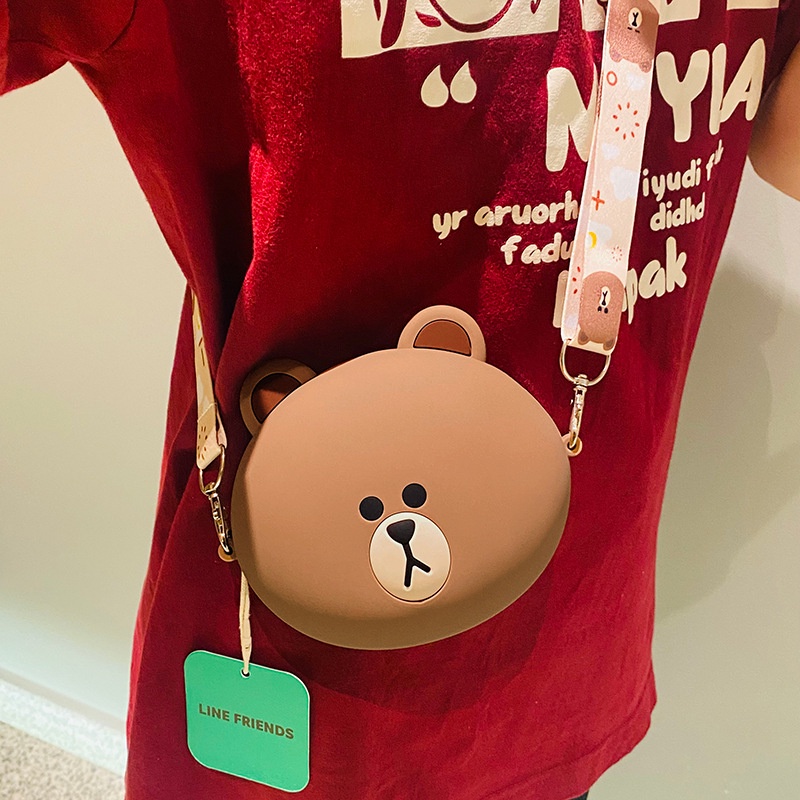 Túi Đeo Chéo Hình Gấu Nâu Đáng Yêu Đựng Tai Nghe Tiện Dụng