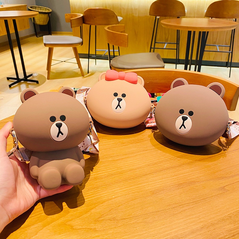 Túi Đeo Chéo Hình Gấu Nâu Đáng Yêu Đựng Tai Nghe Tiện Dụng