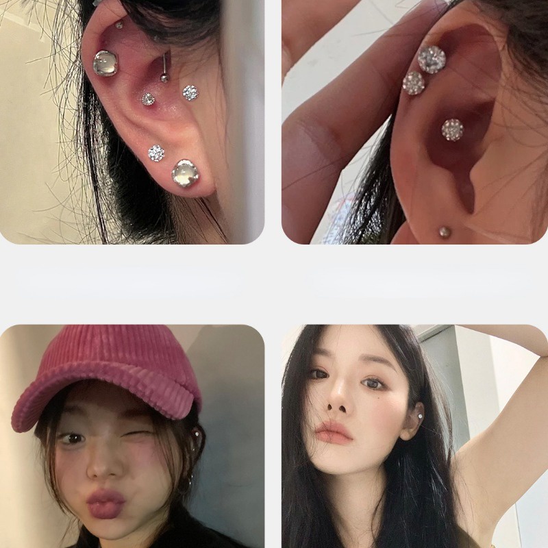 Set 6 Khuyên Tai Mạ Bạc 925 Đính Đá zircon Thời Trang