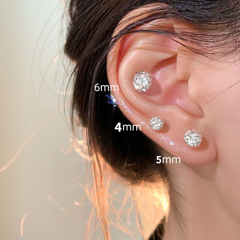 Set 6 Khuyên Tai Mạ Bạc 925 Đính Đá zircon Thời Trang