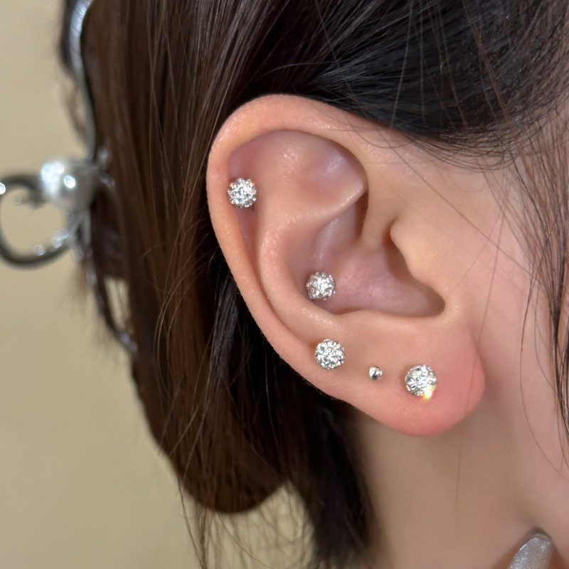 Set 6 Khuyên Tai Mạ Bạc 925 Đính Đá zircon Thời Trang