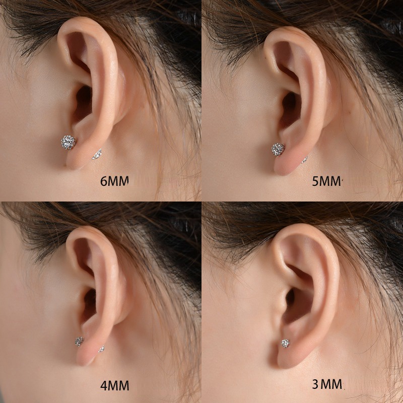 Set 6 Khuyên Tai Mạ Bạc 925 Đính Đá zircon Thời Trang