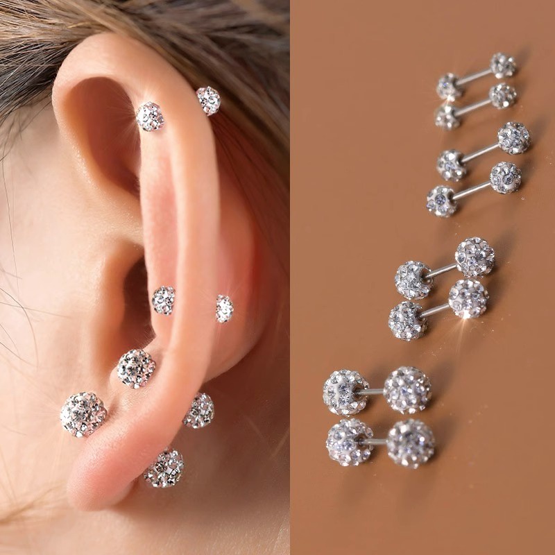 Set 6 Khuyên Tai Mạ Bạc 925 Đính Đá zircon Thời Trang