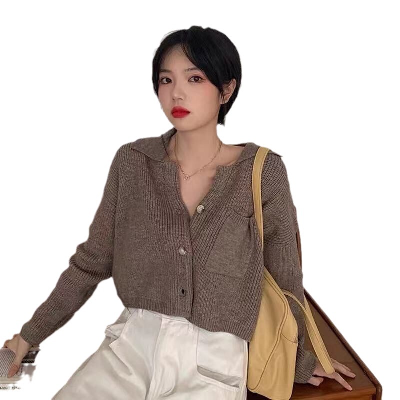 Áo Khoác cardigan Dệt Kim Màu Trơn Cài Một Hàng Nút Cài Thời Trang Thu Đông Hàn Quốc 2023