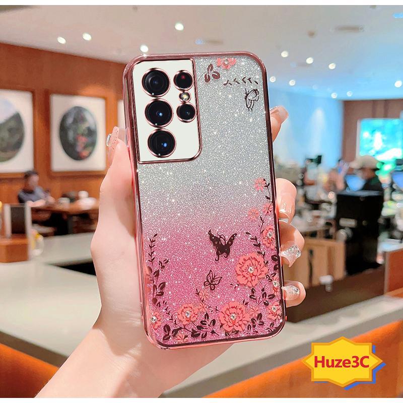 Ốp Lưng samsung s21 ultra s22ultra Ốp Điện Thoại Họa Tiết Hoa Và Bướm Cho samsung s21 ultra s22ultra s23ultra HYB