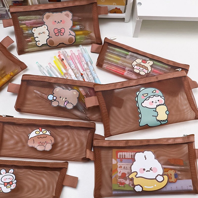 Bóp Viết Dạng Lưới In Hình Thú Hoạt Hình Dễ Thương Phong Cách Hàn Quốc Ốp