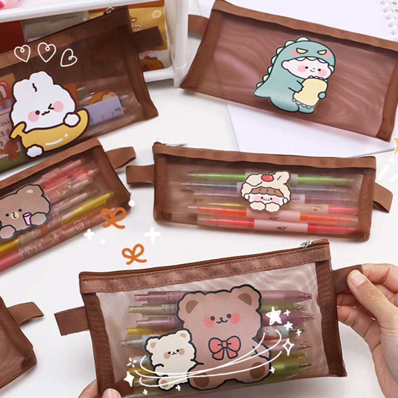 Bóp Viết Dạng Lưới In Hình Thú Hoạt Hình Dễ Thương Phong Cách Hàn Quốc Ốp