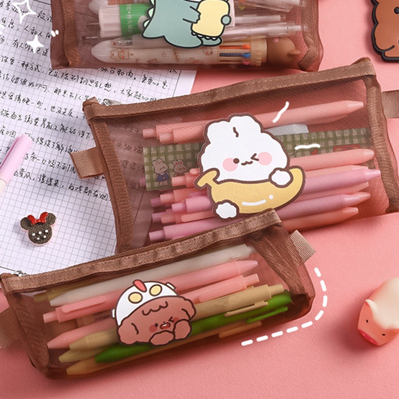 Bóp Viết Dạng Lưới In Hình Thú Hoạt Hình Dễ Thương Phong Cách Hàn Quốc Ốp