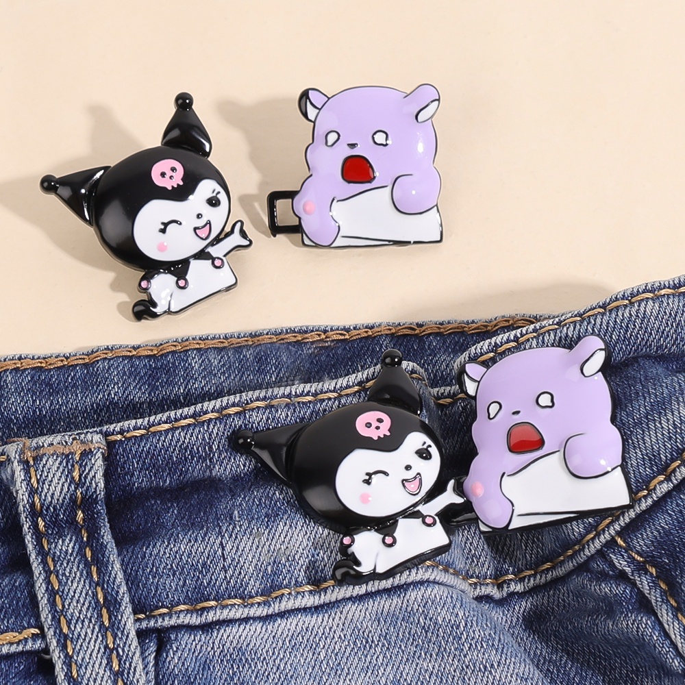 Hoạt Hình Quần Jean Ôm Eo Bằng Kim Loại Hình Kuroku / sanrio Có Thể Điều Chỉnh / Cài Cài Cài Khuy diy
