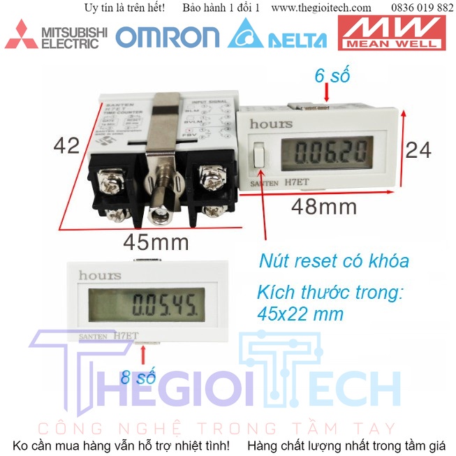 Bộ đếm thời gian hoạt động thiết bị trong công nghiệp H7ET, Bộ đếm số lượng H7EC màn hình LCD 6 số 8 số - LCD 6 số - H7EC- BVLM
