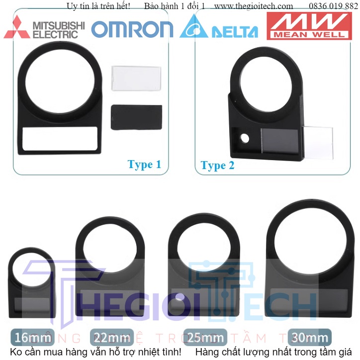 Combo 10 Nhãn nút nhấn gắn tủ điện các kích thước Phi 16