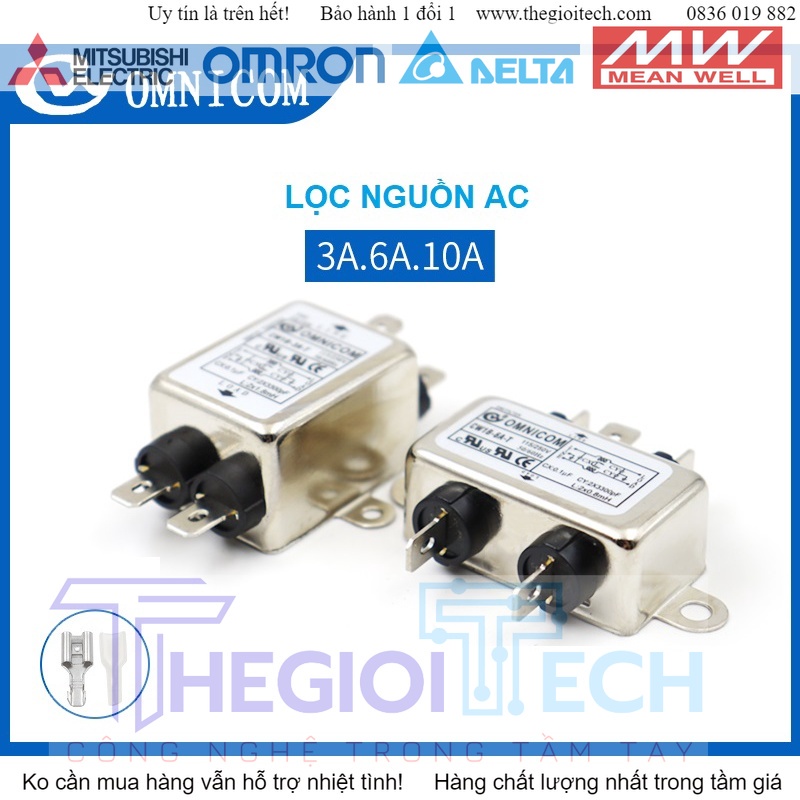 Bộ lọc nhiễu nguồn 1 pha 220V Omnicom CW1B CW2B chính hãng - Kiểu 3 - 6A