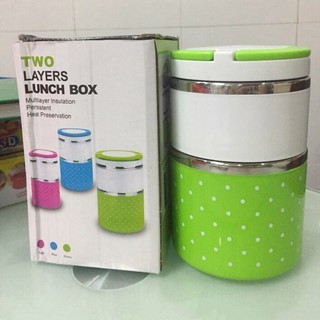 Cặp lồng cơm giữ nhiệt chấm bi ruột Inox