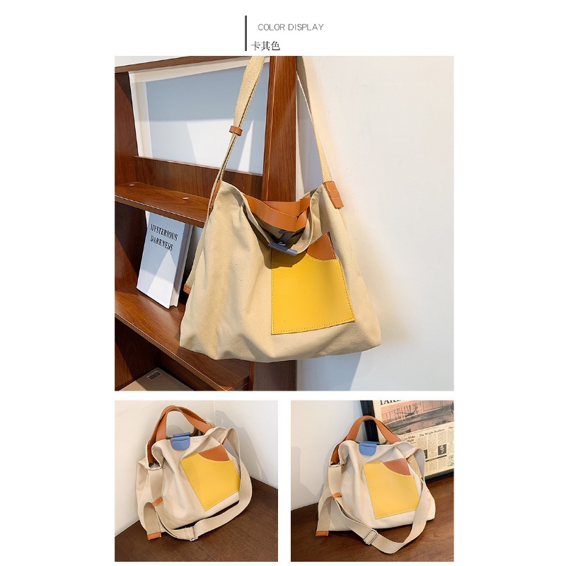 Túi Xách Đeo Vai Nhiều Ngăn Bằng Vải Có Khóa Kẹp Với Màu Tương Phản Phong Cách Mới Cho Nữ