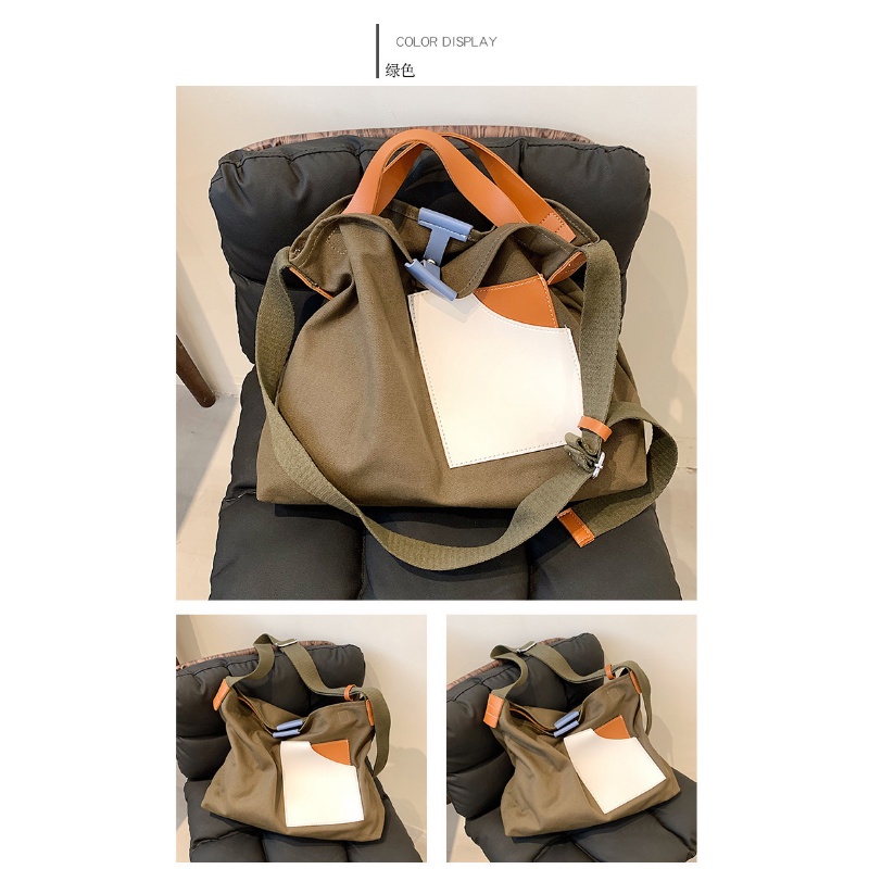 Túi Xách Đeo Vai Nhiều Ngăn Bằng Vải Có Khóa Kẹp Với Màu Tương Phản Phong Cách Mới Cho Nữ