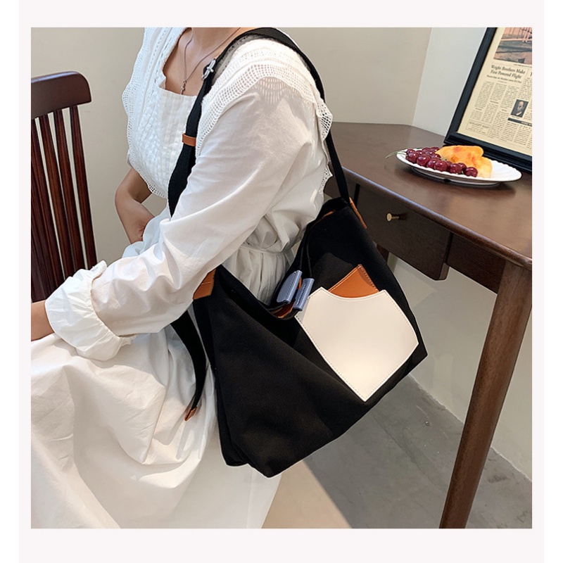 Túi Xách Đeo Vai Nhiều Ngăn Bằng Vải Có Khóa Kẹp Với Màu Tương Phản Phong Cách Mới Cho Nữ