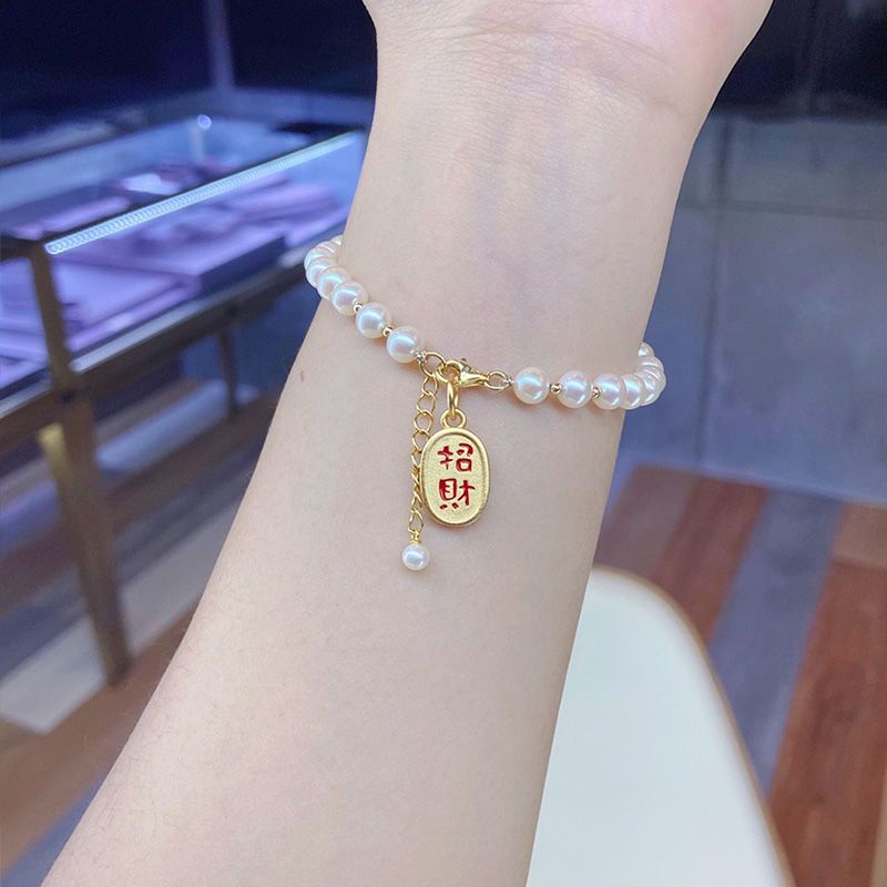 Vòng Tay Bạc 925 Mặt Hình Mèo Máy doraemon Đính Ngọc Trai May Mắn