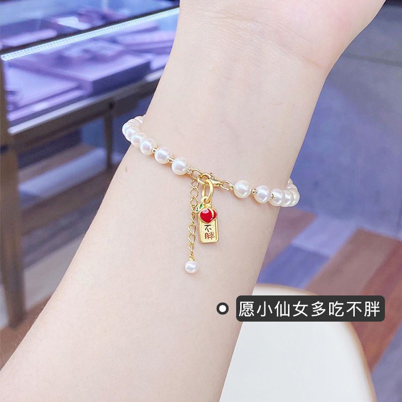 Vòng Tay Bạc 925 Mặt Hình Mèo Máy doraemon Đính Ngọc Trai May Mắn