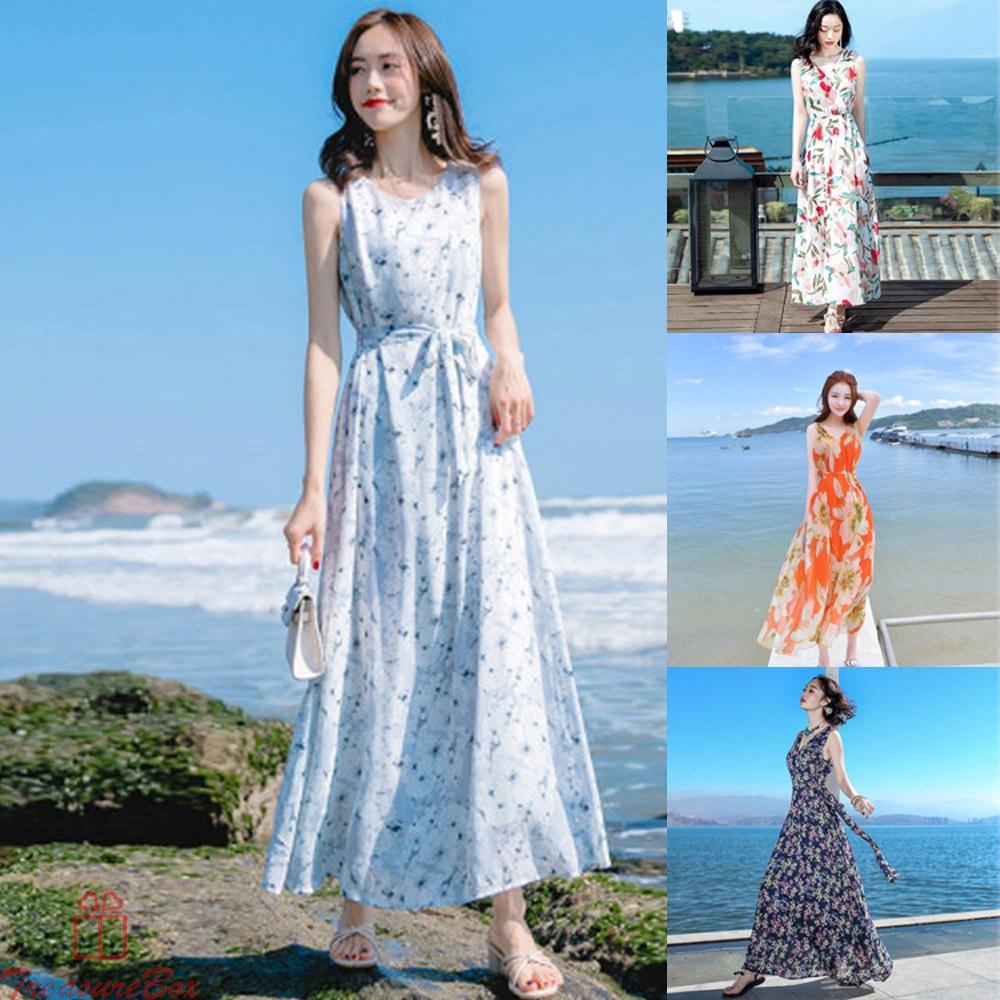 Womens Girls Long Dress Boho Floral Hot M-3XL Part Replacement Sleeveless