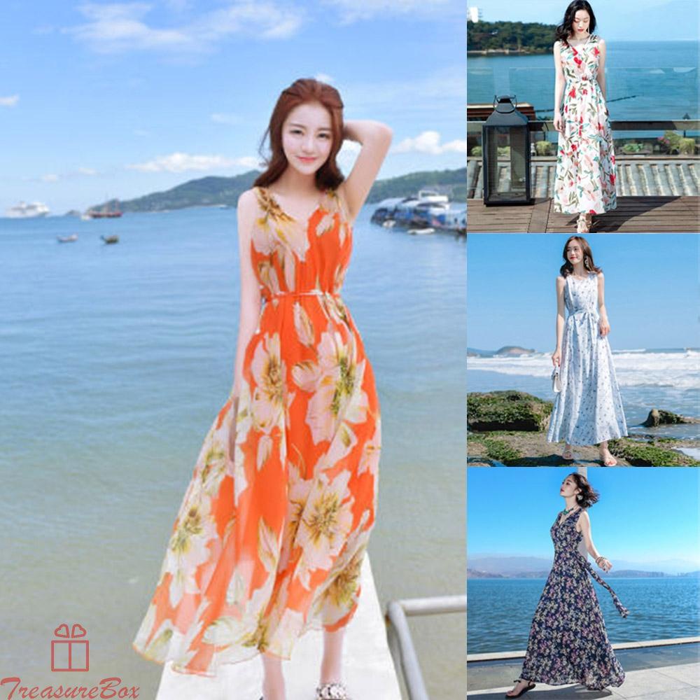 Womens Girls Long Dress Boho Floral Hot M-3XL Part Replacement Sleeveless