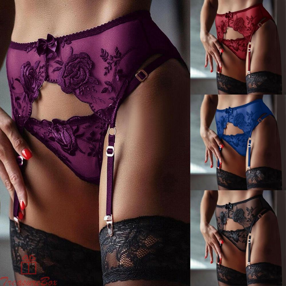 Elegant Lace Suspender Garter Belt with G string Women's Seductive Underwear