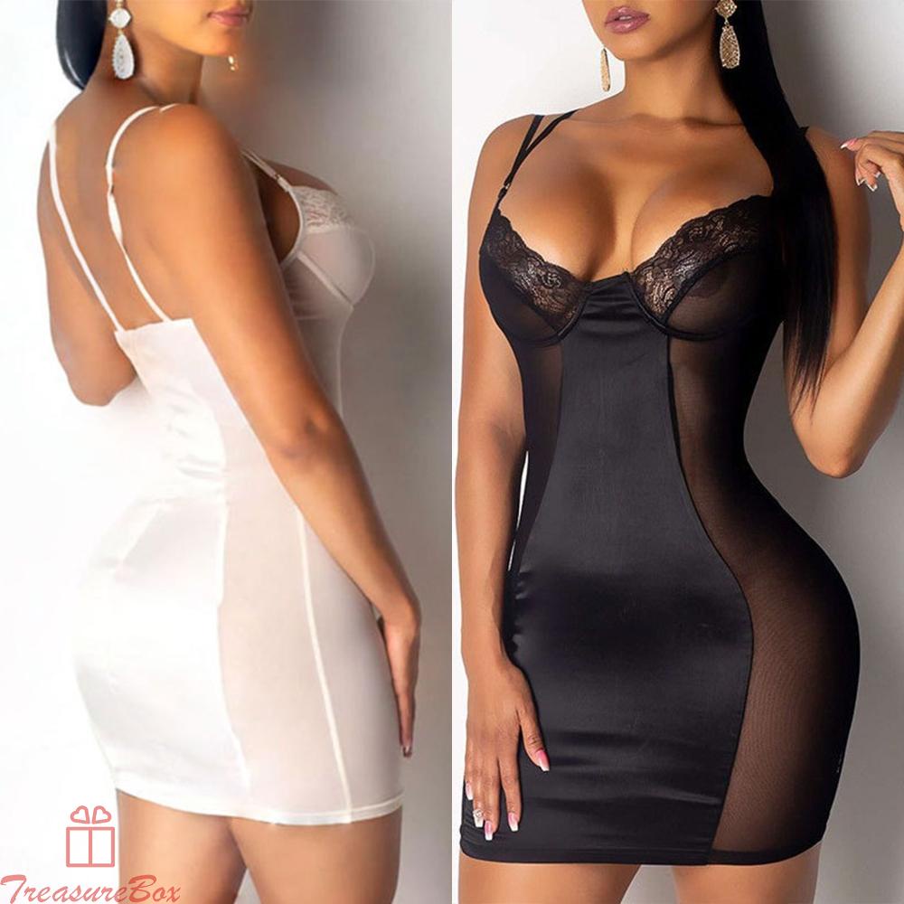 Beautiful Women's Lingerie Sleepwear Strap Dress Mesh Patchwork Nightdress