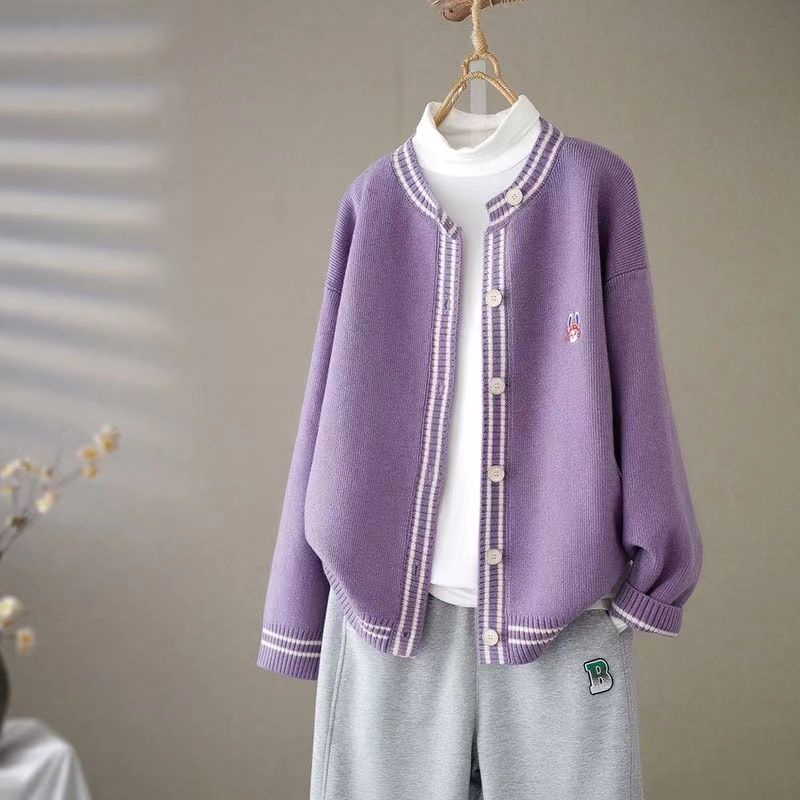 Áo Khoác sweater Cổ Tròn Dáng Rộng Thêu Họa Tiết Thời Trang Thu Đông Hàn Quốc Cho Nữ Thẻ