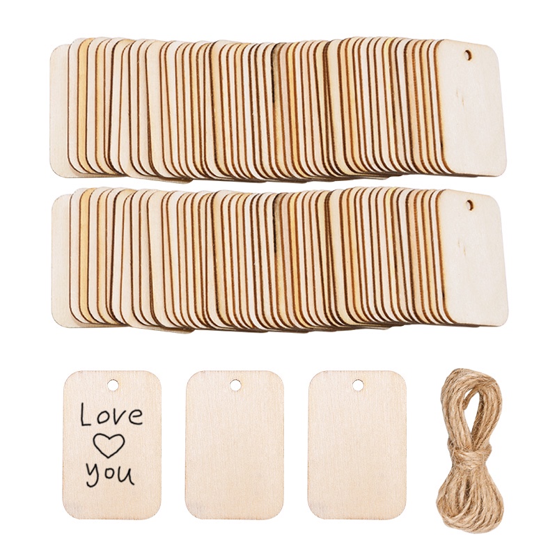 Set 100 Thẻ Gỗ Trơn Kèm Dây Treo Dùng Trang Trí Quà Tặng diy