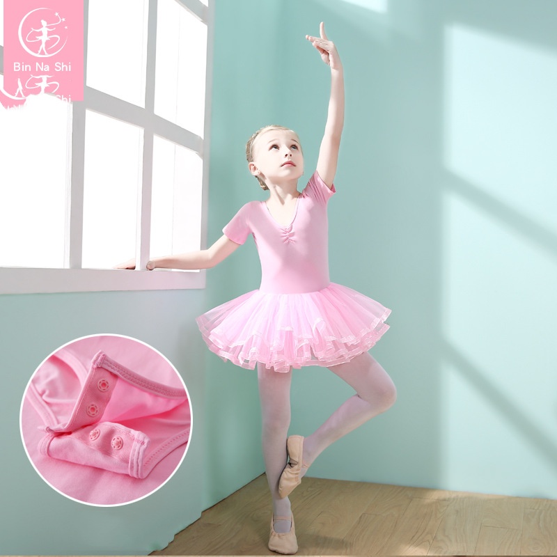 Đầm Múa Ba Lê Tay Ngắn Phối Lưới Màu Hồng Thời Trang Mùa Hè Xinh Xắn Cho Bé Gái