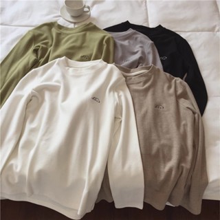 Áo Thun Tay Dài Cổ Tròn Màu Trơn Phong Cách Hàn Quốc Thời Trang Mùa Thu Hàng Mới 2024