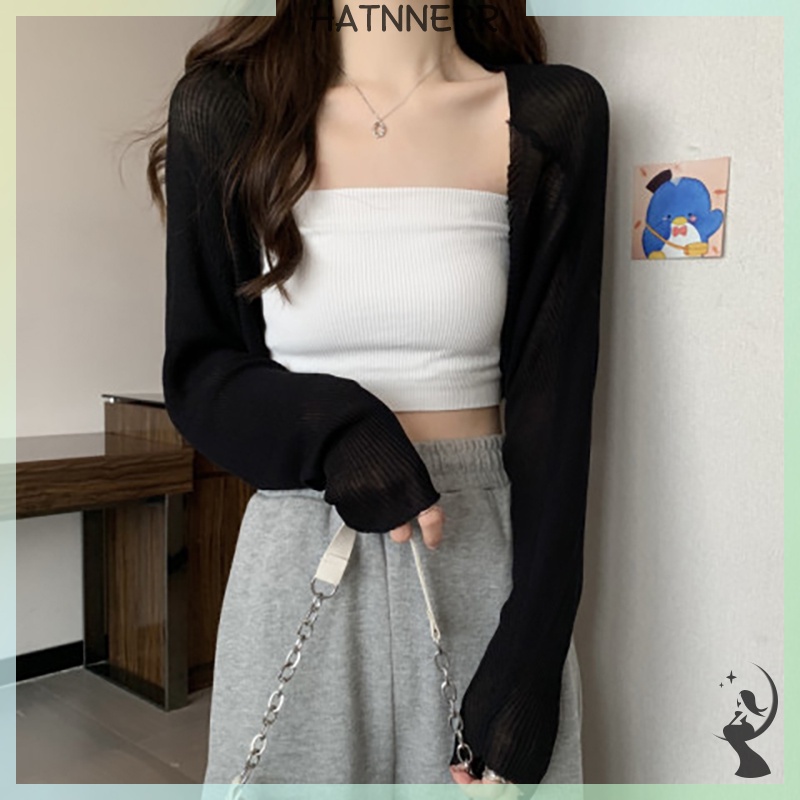 Áo cardigan Dệt Kim Mỏng Tay Dài Màu Trơn Thời Trang Mùa Hè Cho Nữ zzs0001 fhs