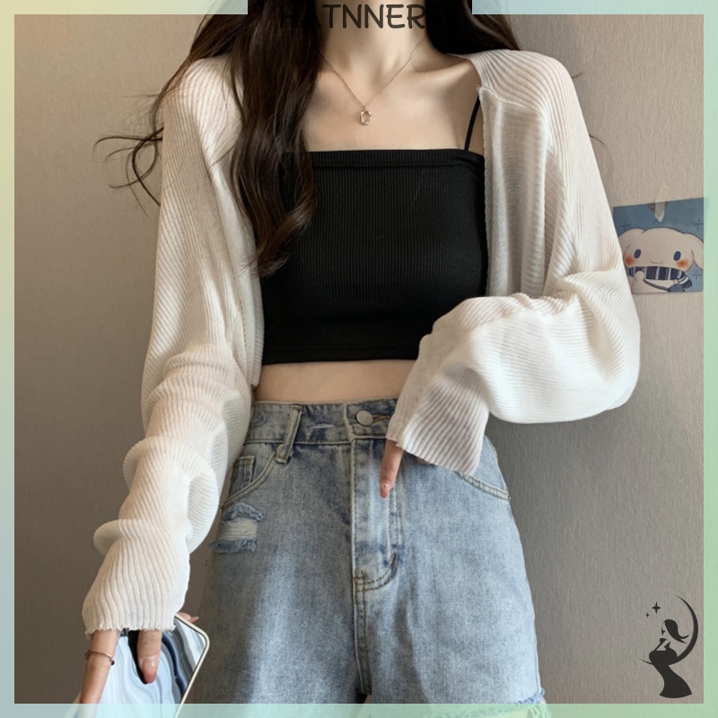 Áo cardigan Dệt Kim Mỏng Tay Dài Màu Trơn Thời Trang Mùa Hè Cho Nữ zzs0001 fhs
