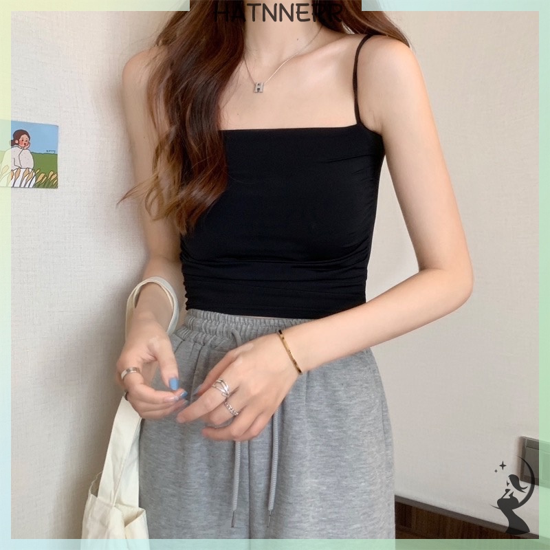 Áo hai dây Có Đệm Ngực Màu Trơn Gợi Cảm Mùa Hè Cho Nữ fhs