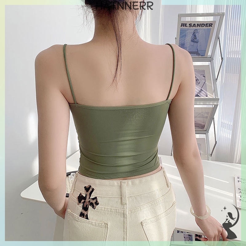 Áo hai dây Có Đệm Ngực Màu Trơn Gợi Cảm Mùa Hè Cho Nữ fhs