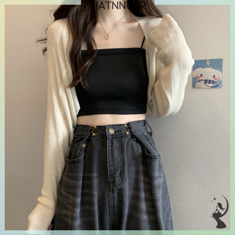 Áo cardigan Dệt Kim Mỏng Tay Dài Màu Trơn Thời Trang Mùa Hè Cho Nữ zzs0001 fhs