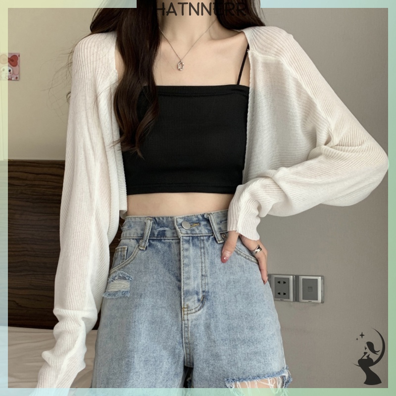 Áo cardigan Dệt Kim Mỏng Tay Dài Màu Trơn Thời Trang Mùa Hè Cho Nữ zzs0001 fhs