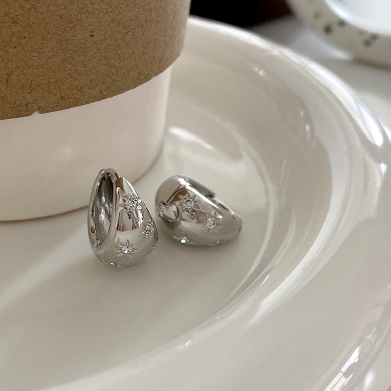 Bông Tai Kim Loại Hình Giọt Nước Đơn Giản Phong Cách retro Hàn Quốc