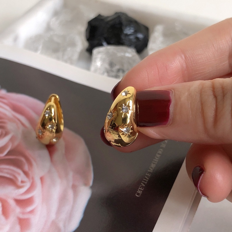 Bông Tai Kim Loại Hình Giọt Nước Đơn Giản Phong Cách retro Hàn Quốc