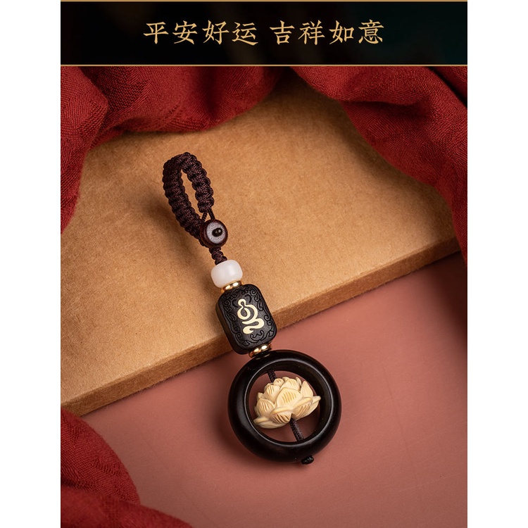 Dây Chuyền Mặt Hoa Sen May Mắn Bằng Gỗ Mun Cao Cấp Phong Cách retro