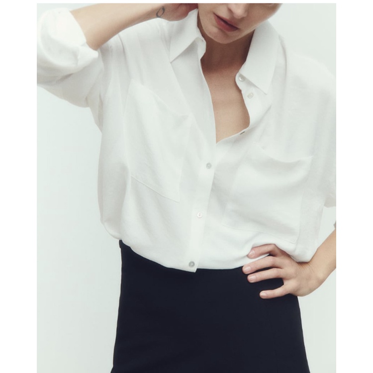 Zara Áo Sơ Mi Tay Dài Dáng Rộng Có Túi Thời Trang Thu Đông 43878