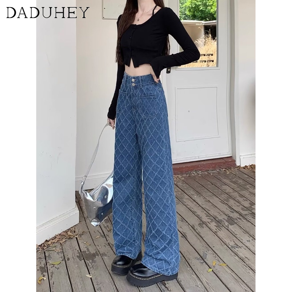 Quần jean dài mỏng DADUHEY ống rộng thoải mái cạp cao thời trang retro đường phố cao cấp kiểu Mỹ