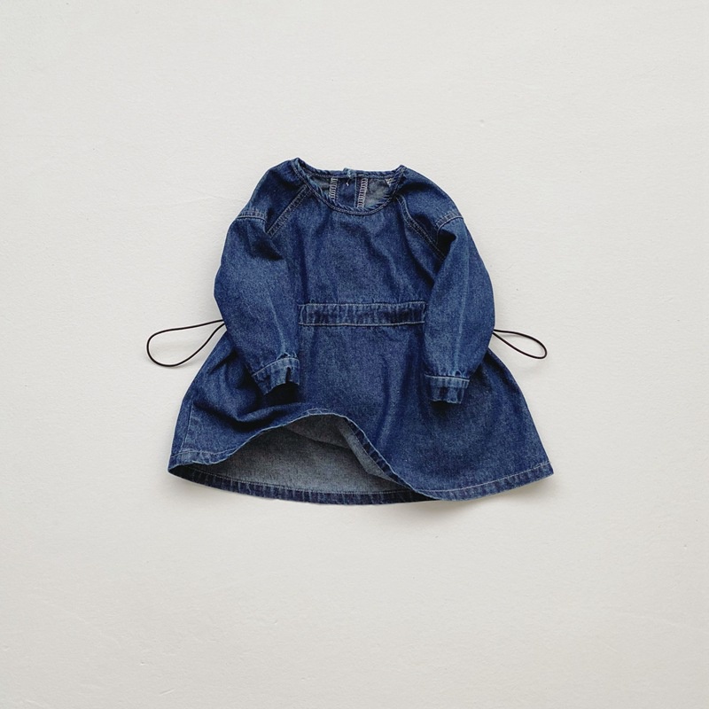 Đầm denim Tay Dài Buộc Dây Eo Phong Cách Hàn Quốc Thời Trang Mùa Thu Cho Bé Gái hy0c