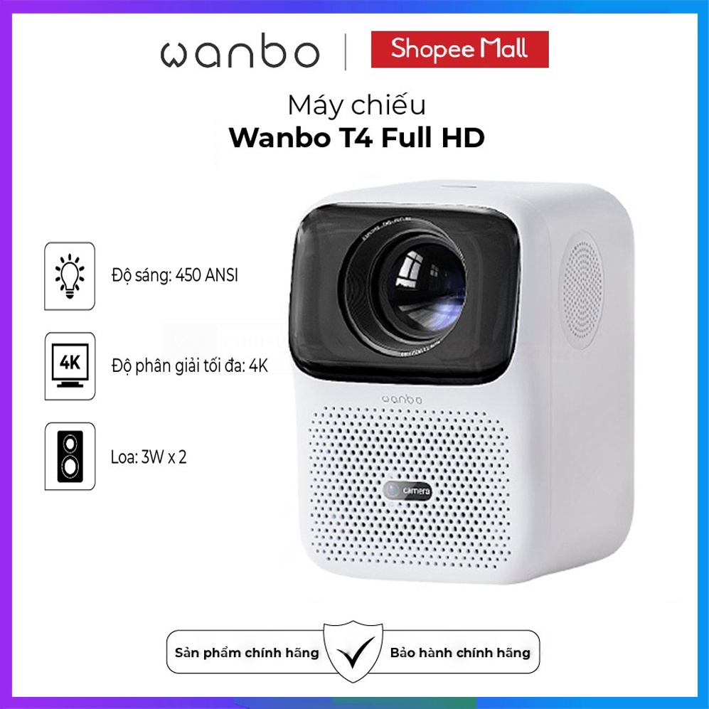 Máy chiếu thông minh Wanbo T4 Full HD Android 9.0, tích hợp camera, tự động lấy nét - Bảo hành chính hãng