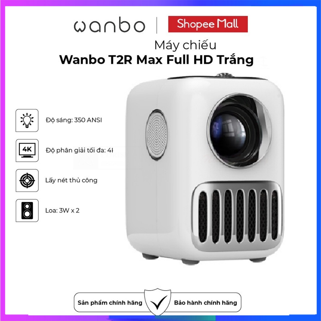 Máy chiếu mini Wanbo T2R Max Full HD 1080P siêu nét tích hợp Android 9.0 Màu Trắng - Hàng chính hãng