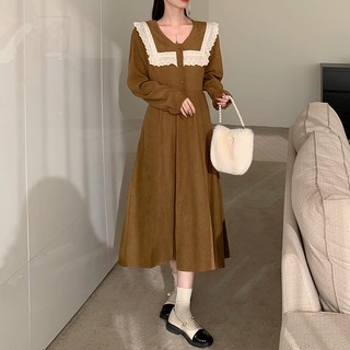 Sugemiusi Đầm Nhung Dài Tay Cổ Búp Bê Phong Cách retro Cho Nữ