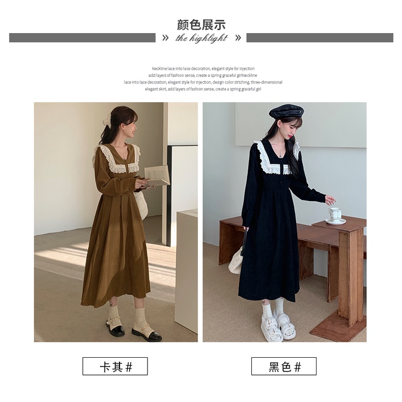 Sugemiusi Đầm Nhung Dài Tay Cổ Búp Bê Phong Cách retro Cho Nữ