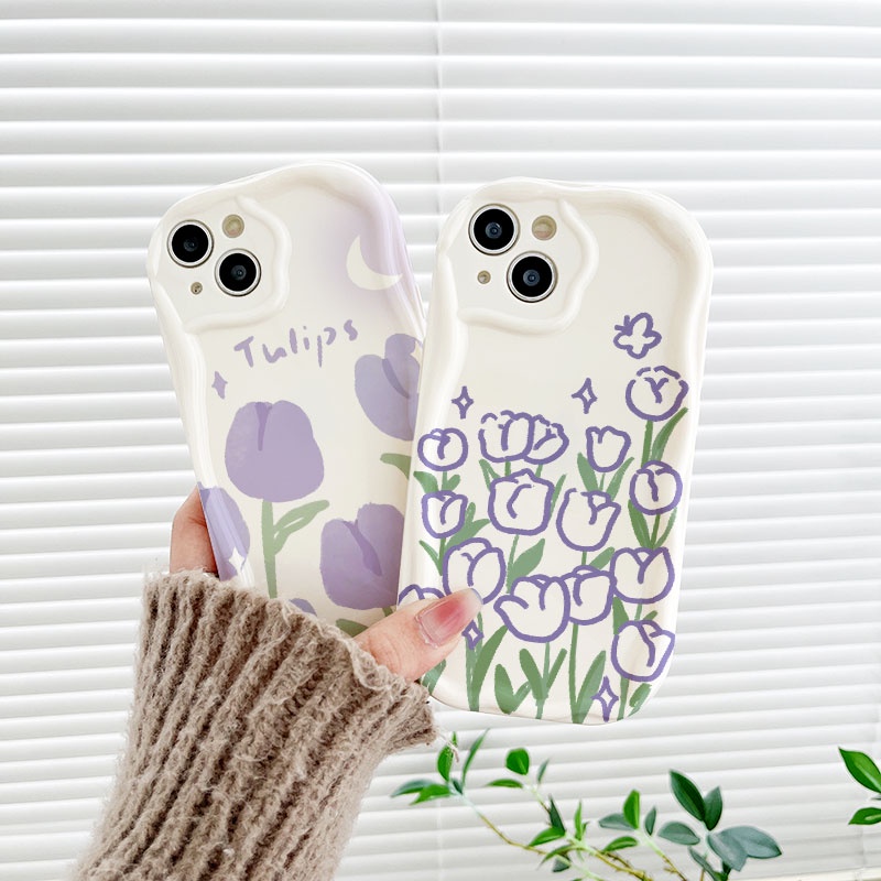 Iphone Ốp Điện Thoại tpu Dẻo Màu Tím Họa Tiết Hoa tulip Dễ Thương Chống Sốc / Bụi Cho Iphone15 14 13 12 11 pro promax 7 8 plus x xr xsmax